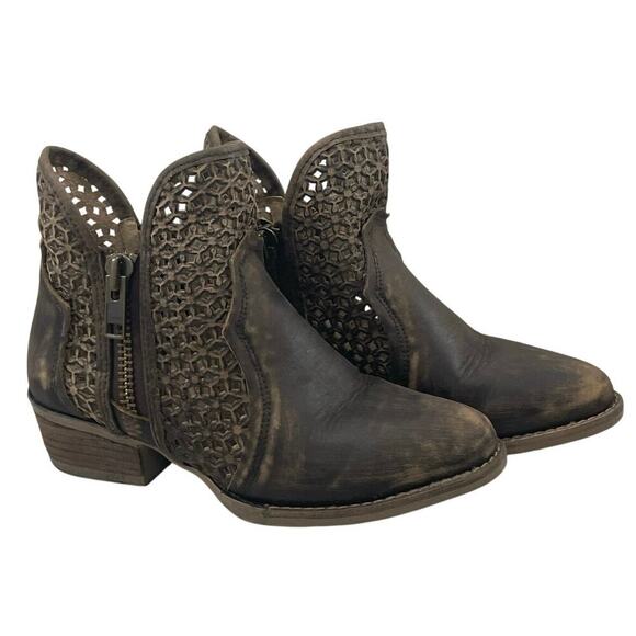 CIRCLE G BOOTS SHORT WESTERN CUTOUT SHORTIE DISTRESSED DOUBLE ZIPPERS SZ 8 Q5019 - Picture 13 of 16